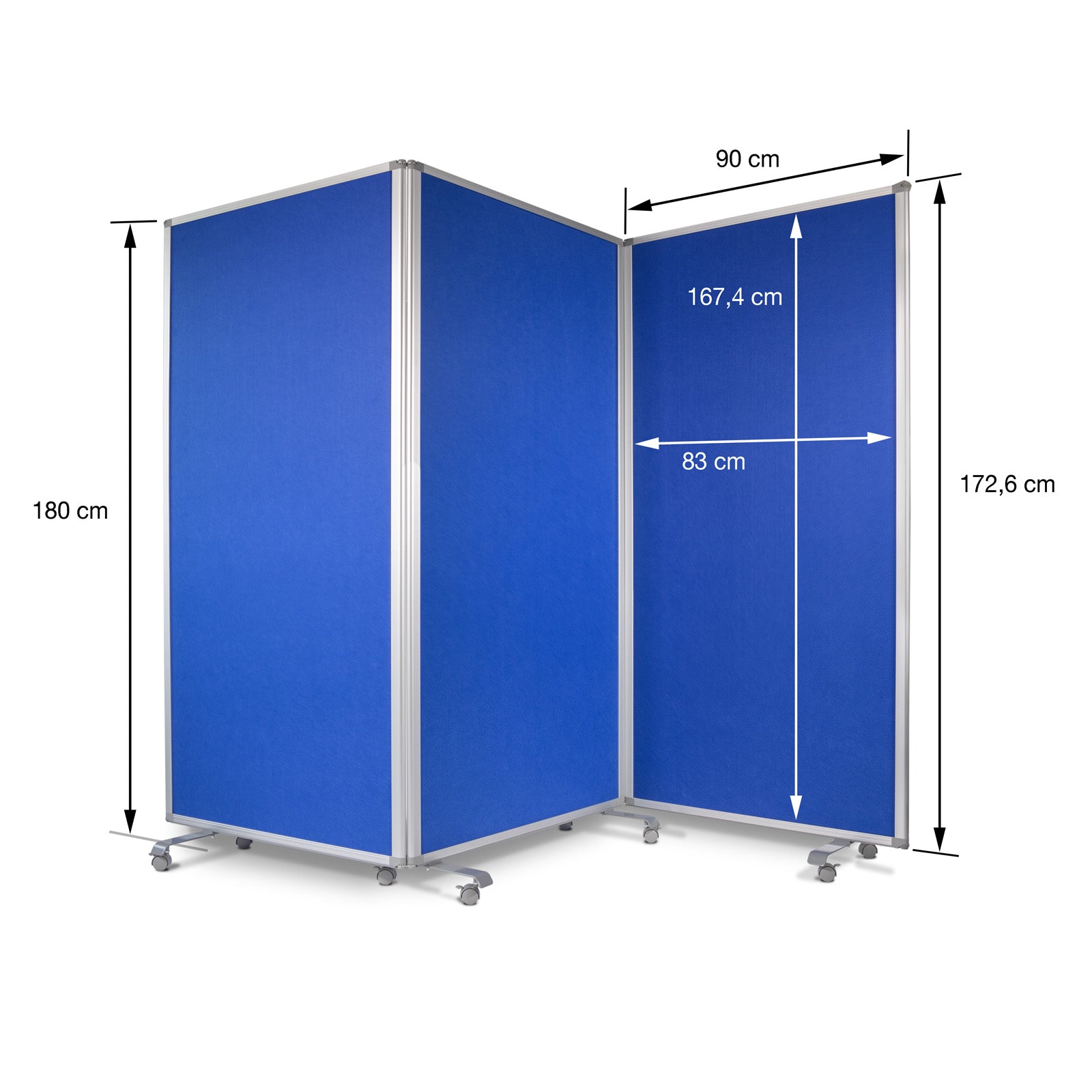 Filz-Stellwand Trennwand 3-teilig Mit Rollen 2 Farben & 2 Größen | Blau