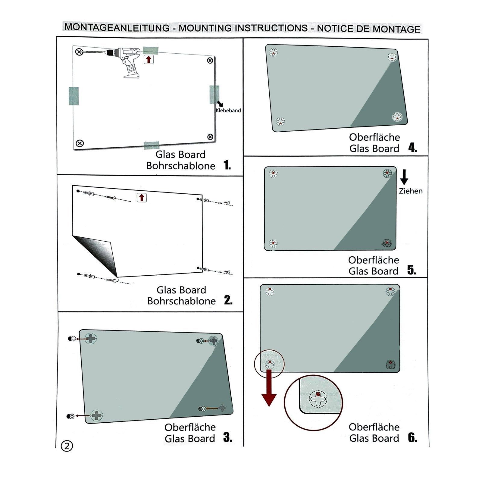 Glas-Whiteboard | Sicherheitsglas | Rahmenlos | 10 Größen