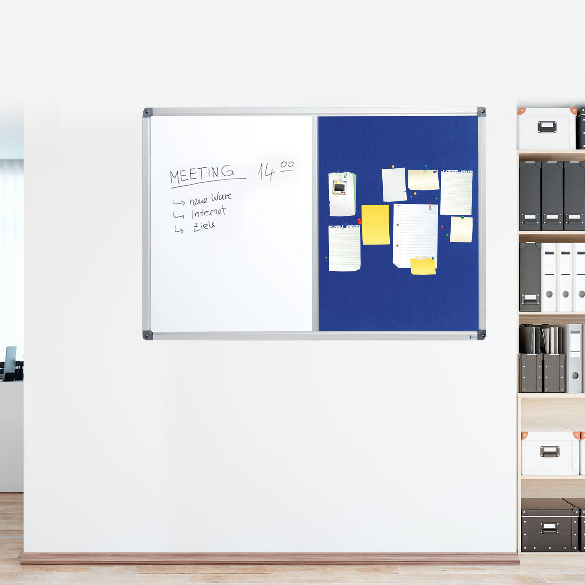 Kombitafel Whiteboard & Filzwand 2 Größen | Blau