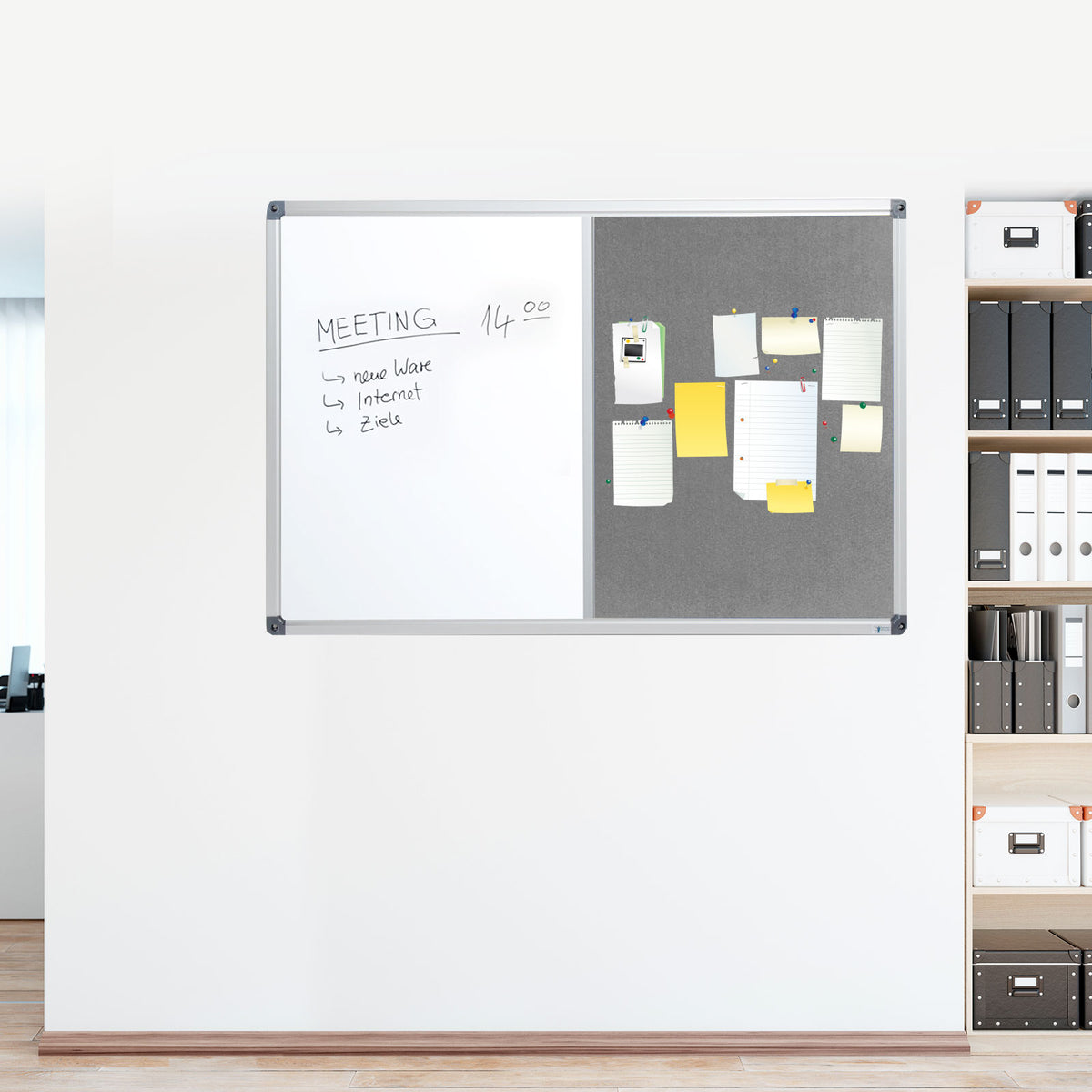 Kombitafel Whiteboard & Filzwand 2 Größen | Grau
