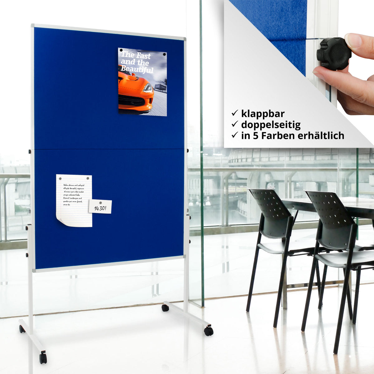 Filz-Moderationstafel Klappbar Mit Rollen 150x120 cm 2 Farben | Blau