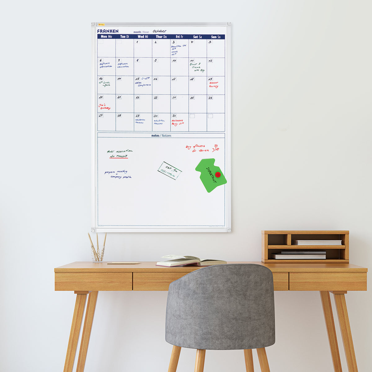 Monatskalender/Monatsplaner+Notizfeld, hoch 90x60cm