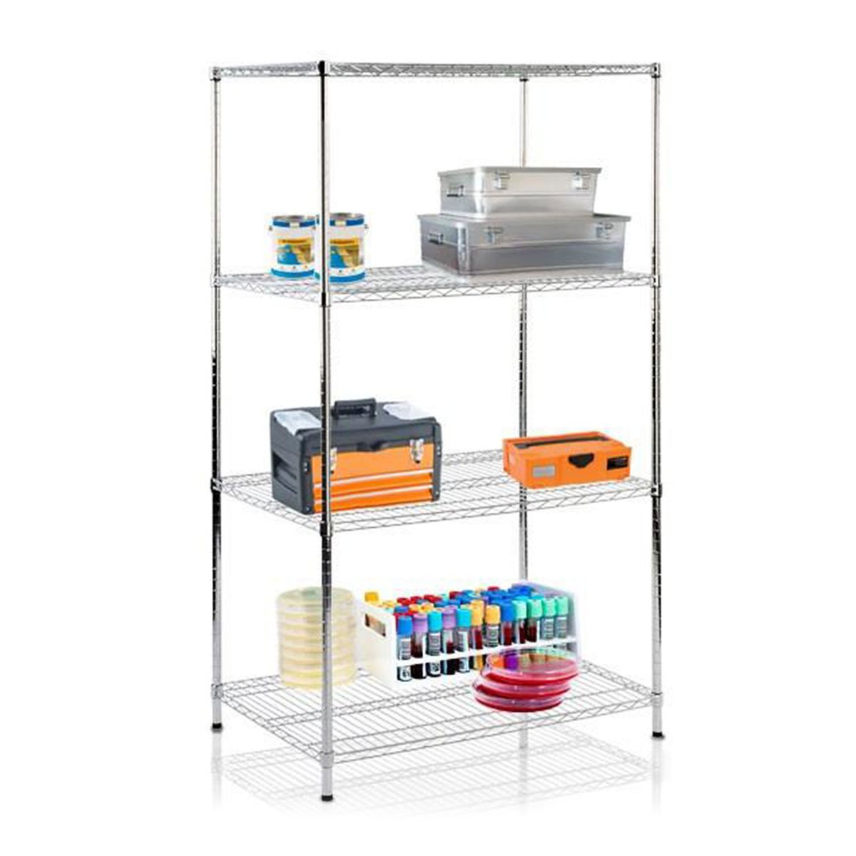 Gitterregal Himalaya | Verchromt | 4 Böden | 2 Größen | Traglast: 600 kg