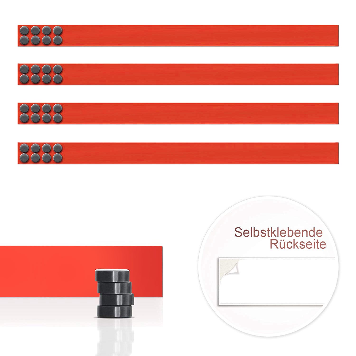 4er-Set Magnetleisten  2 Längen  5 Farben | Rot