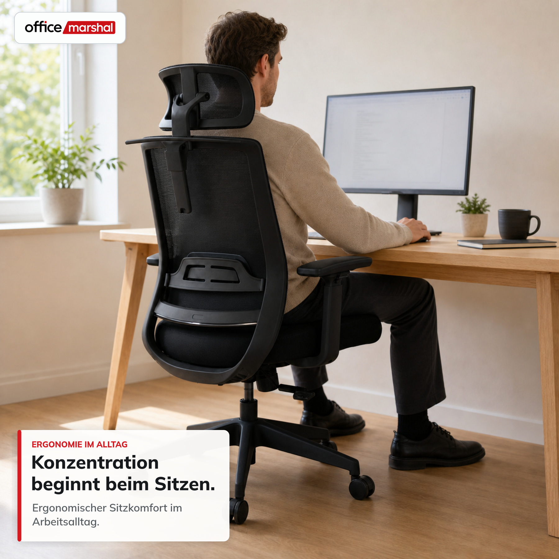 Bürostuhl | Victor | Ergonomischer Mesh-Schreibtischstuhl mit Kopfstütze, Lordosenstütze & 3D-Armlehnen | 2 Farben