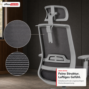 Bürostuhl | Victor | Ergonomischer Mesh-Schreibtischstuhl mit Kopfstütze, Lordosenstütze & 3D-Armlehnen | 2 Farben