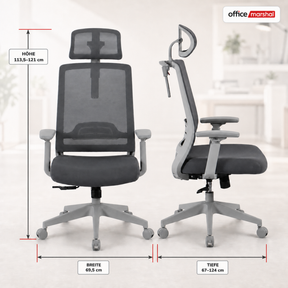 Bürostuhl | Victor | Ergonomischer Mesh-Schreibtischstuhl mit Kopfstütze, Lordosenstütze & 3D-Armlehnen | 2 Farben