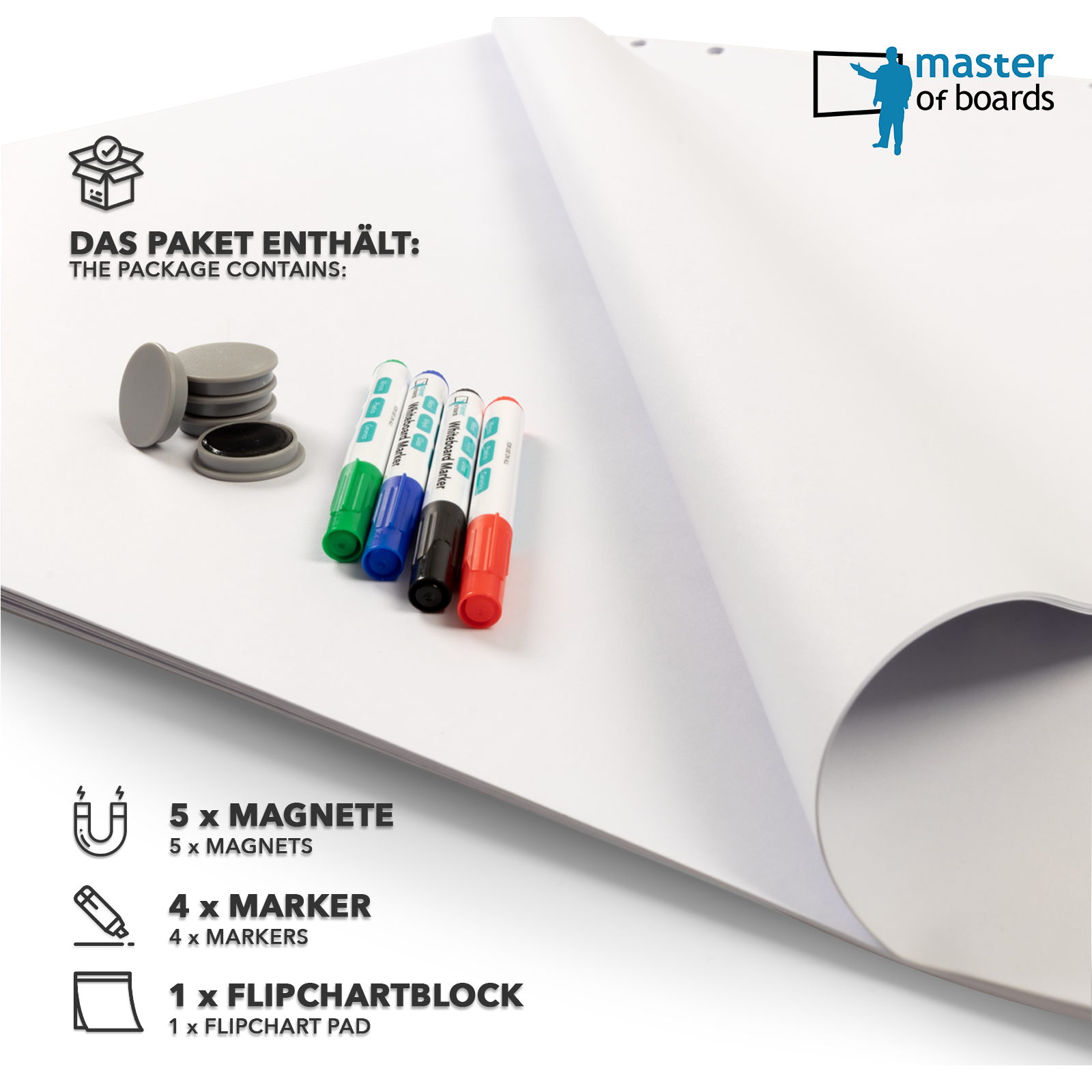 aufbewahrung flipchart blätter Flipchart Zubehör-Set | Master of Boards