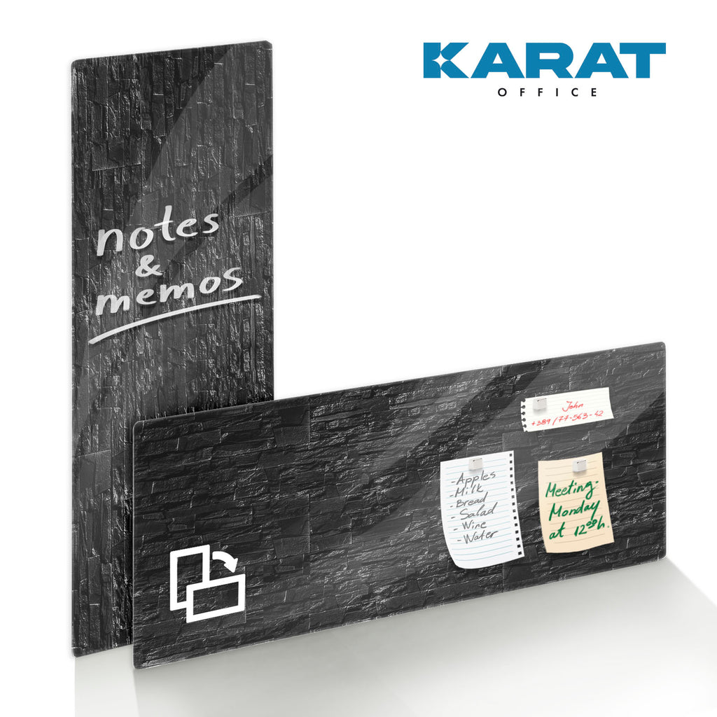 Design-Glas-Memoboard | Stone | Mit Magneten & Montagematerial | Hochglanz-Oberfläche