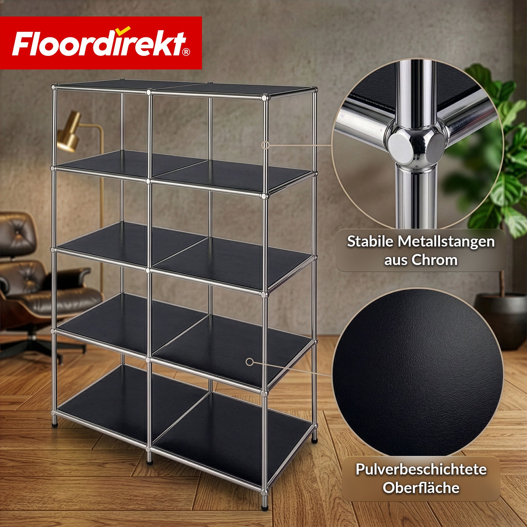 Metallregal | Concept Epure MK-015 | Offenes Standregal mit 5 Ablagen | Bücherregal & Raumteiler Metall