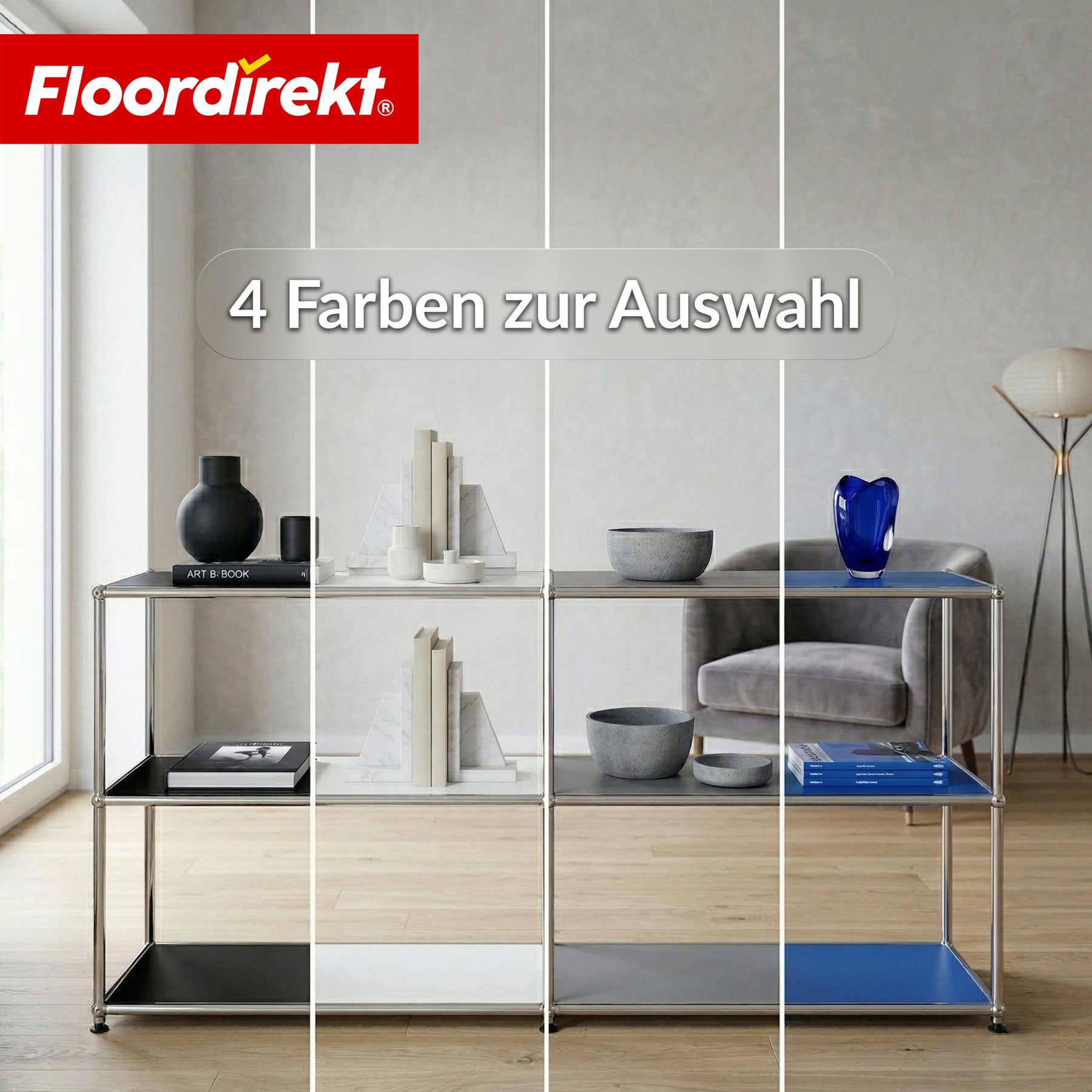 Metallregal | Concept Epure MK-018 | 3 Ablagen Standregal | Sideboard & Lowboard | Offenes Bücherregal
