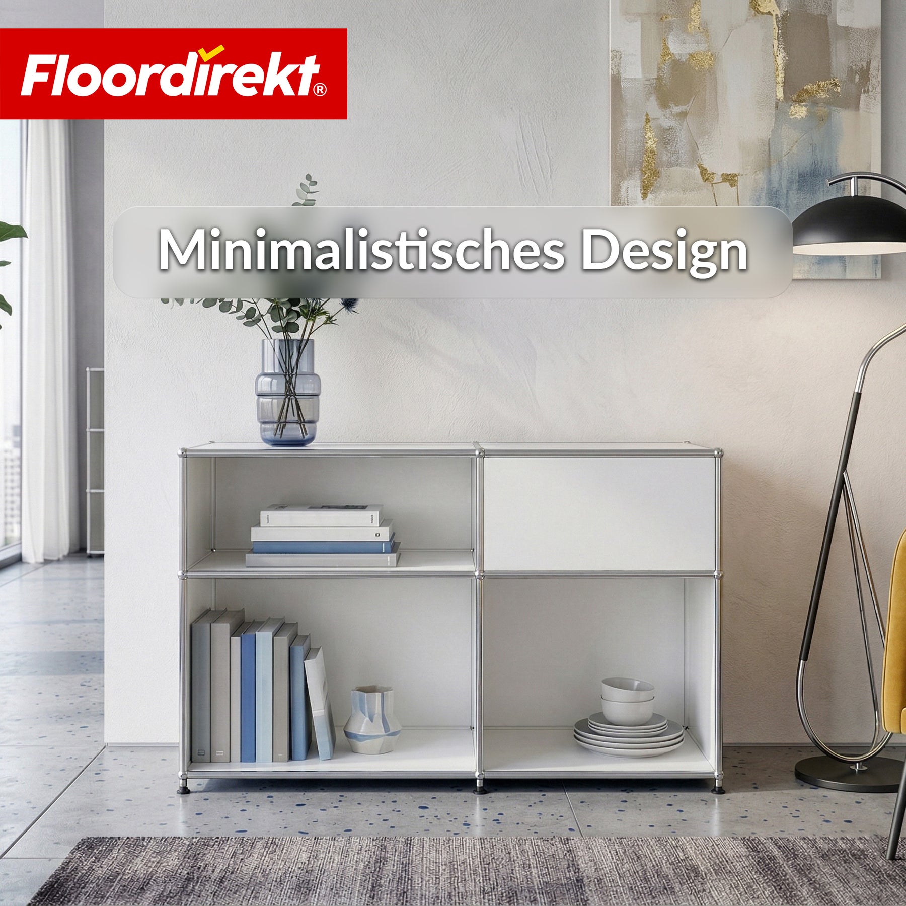 Metallregal | Concept Epure MK-030 | Standregal mit 3 Ablagen & Stauraumfach | Sideboard & Aufbewahrungsregal