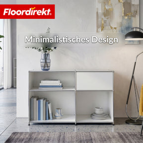 Metallregal | Concept Epure MK-030 | Standregal mit 3 Ablagen & Stauraumfach | Sideboard & Aufbewahrungsregal
