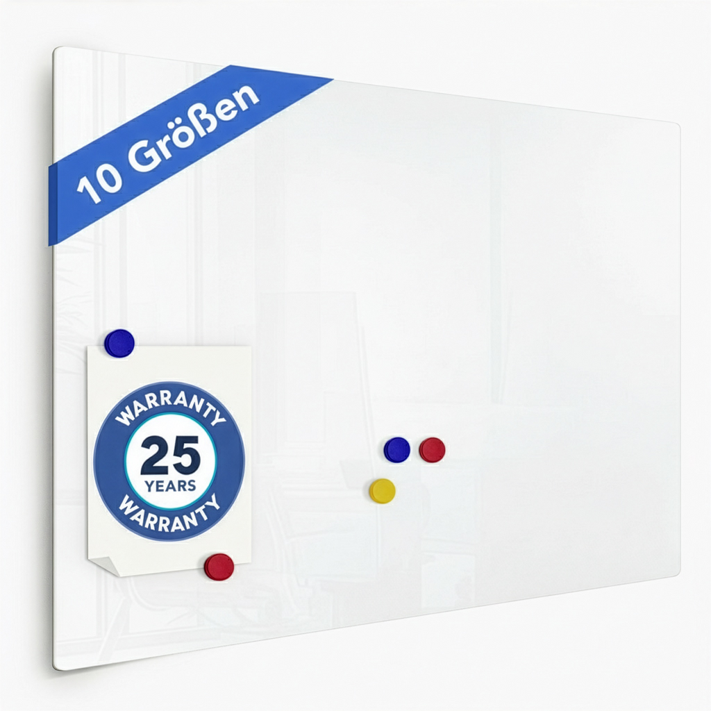 Glas-Whiteboard | Pearlwhite | Sicherheitsglas | Rahmenlos | 10 Größen