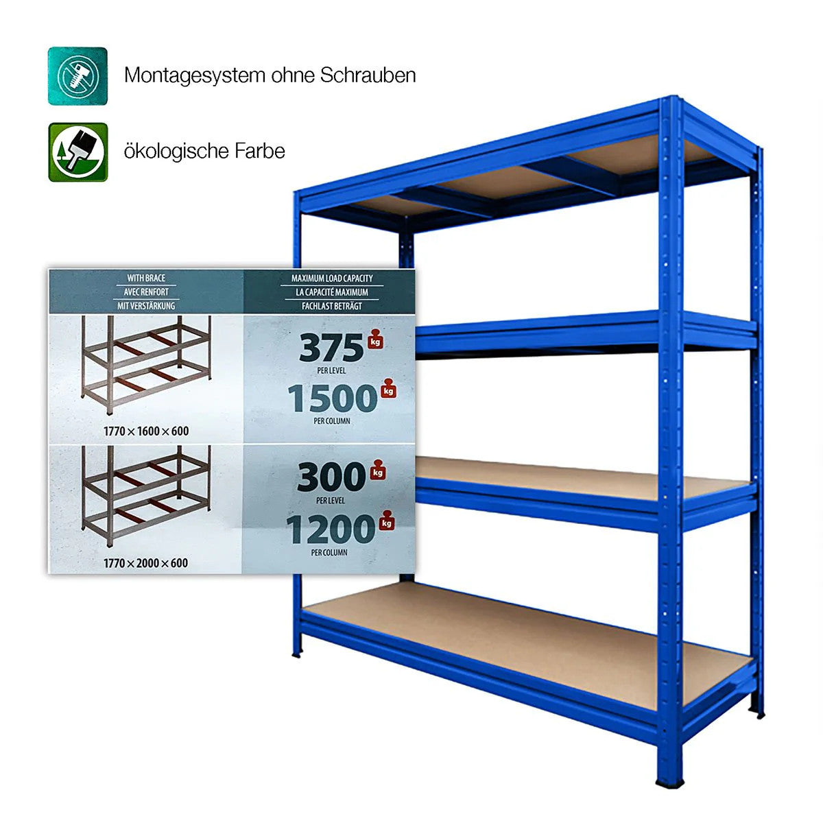 Weitspannregal | Blau | Regal für Keller & Werkstatt