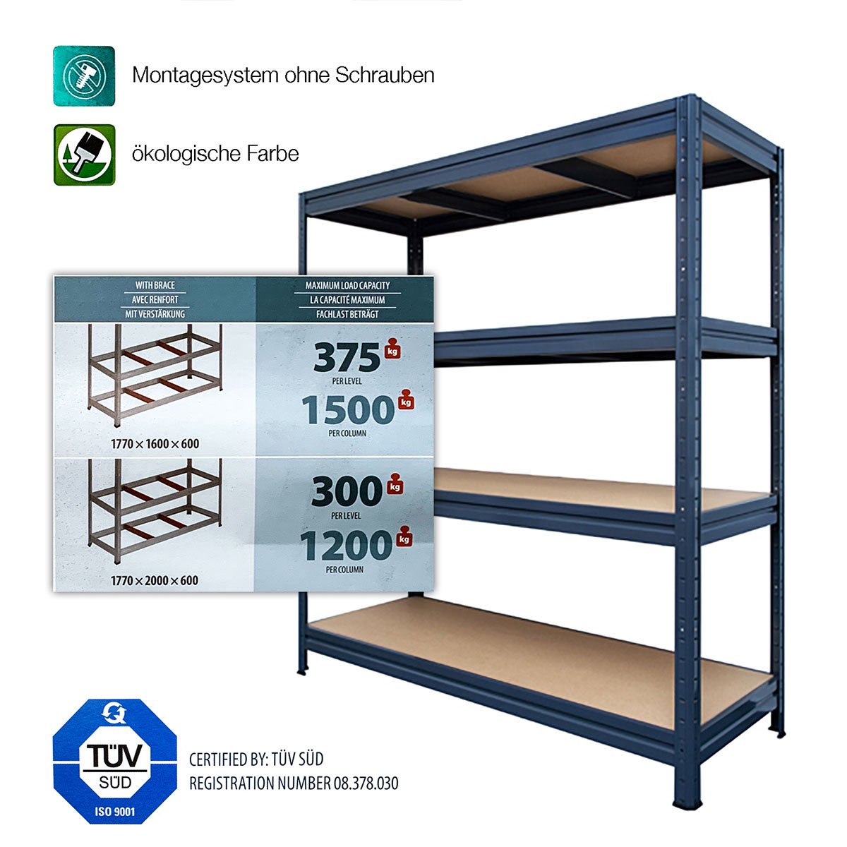 Weitspannregal | Schwerlastregal | Grau | Traglast bis 1500 kg