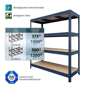 Weitspannregal | Schwerlastregal | Grau | Traglast bis 1500 kg