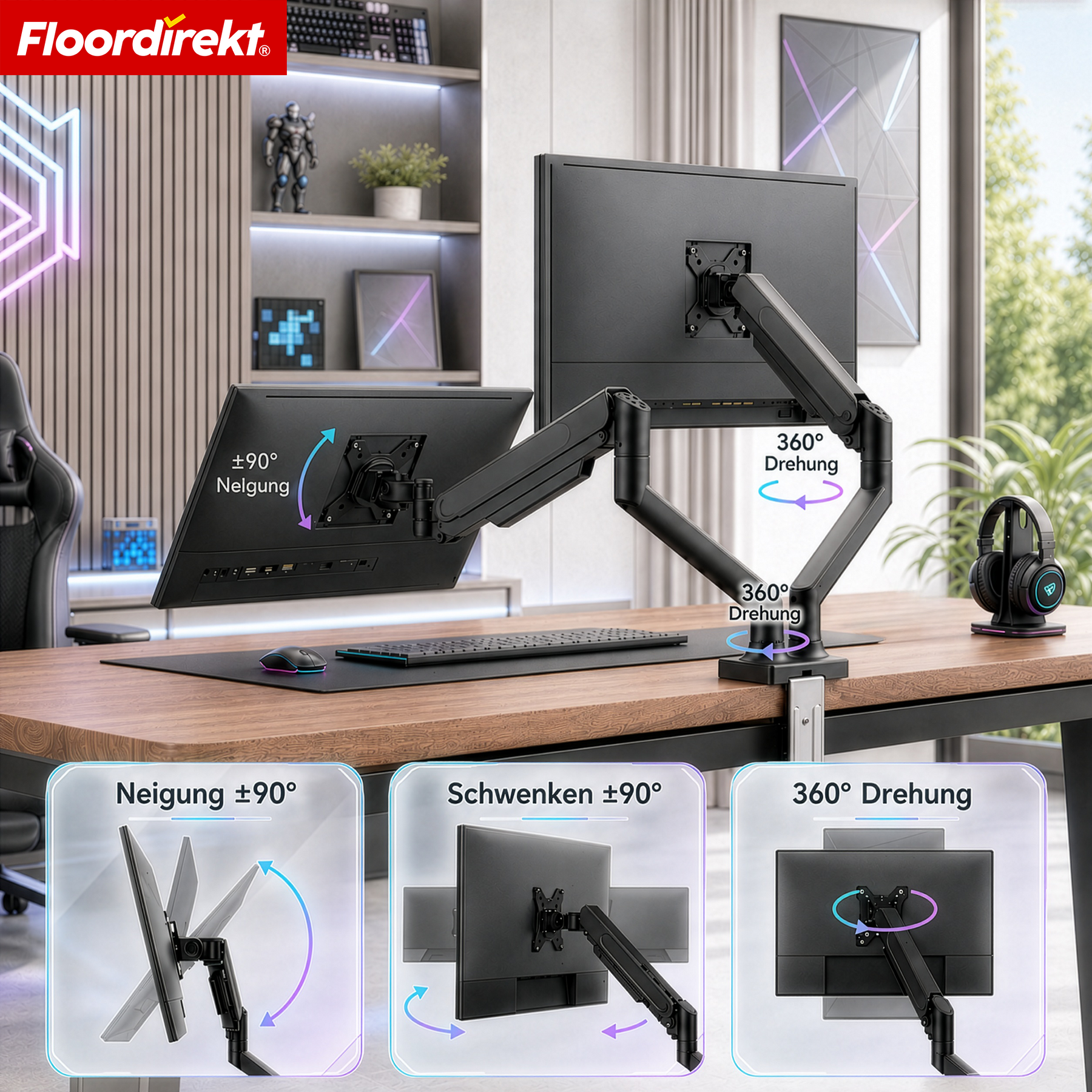 F4_Schwarz - Doppelarm für 2 Monitore