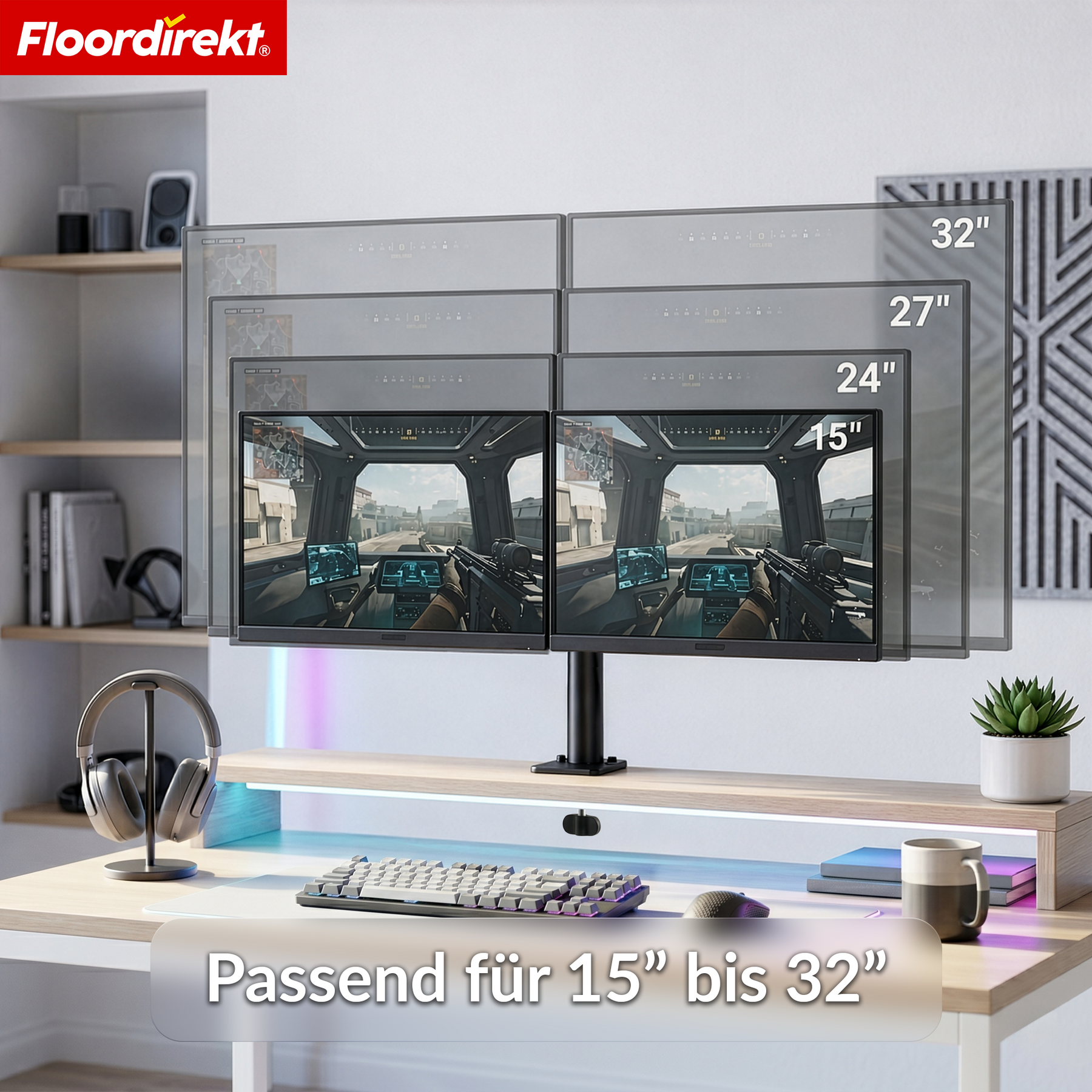 F6_Schwarz | Doppelarm für 2 Monitore