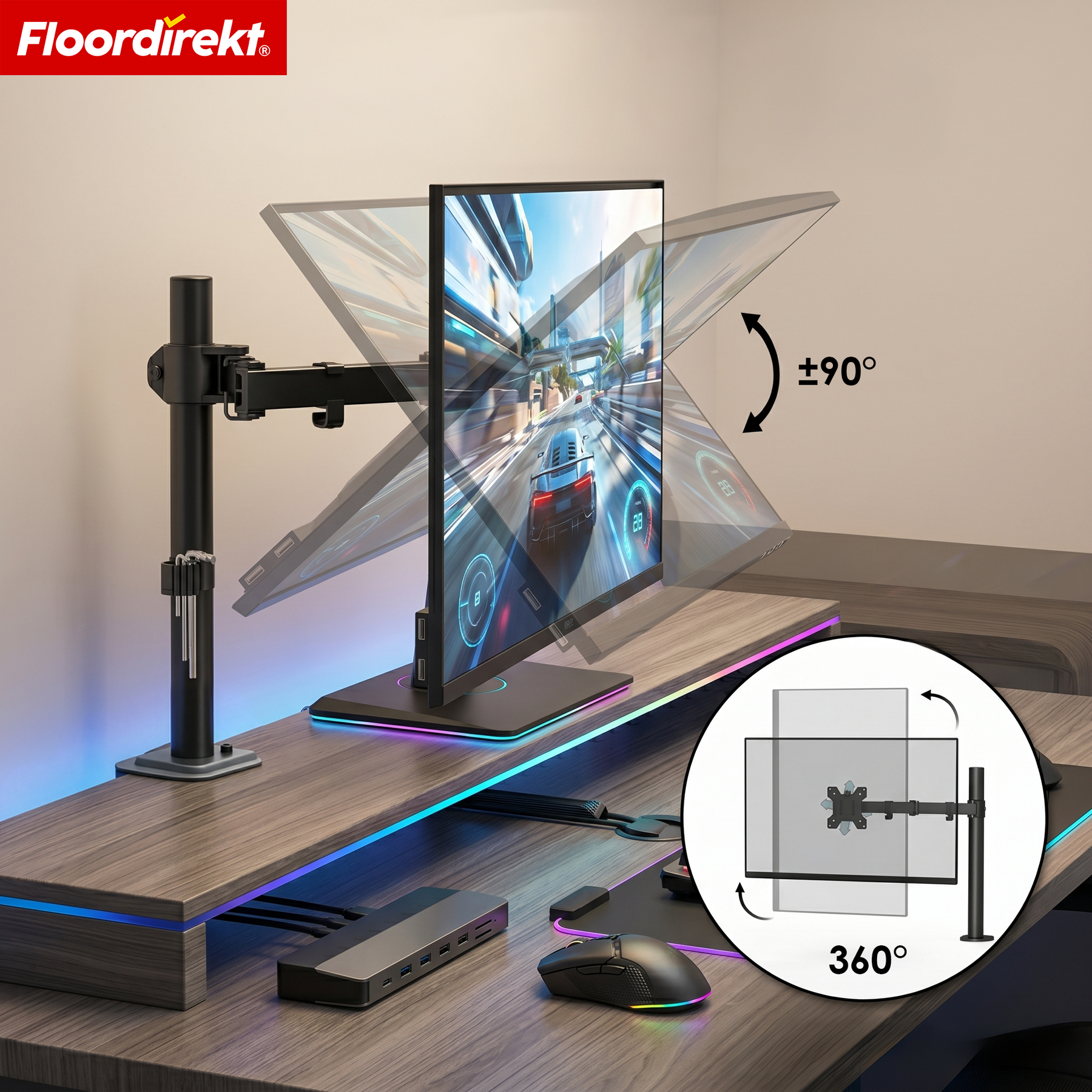 F2_Schwarz | Einarm für 1 Monitor