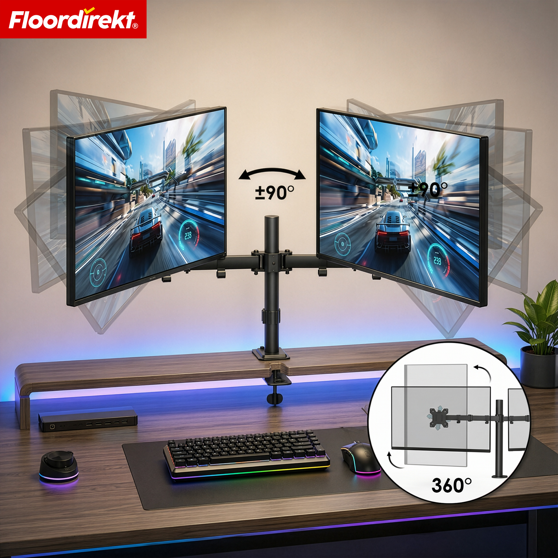 A1_Schwarz | Doppelarm für 2 Monitore