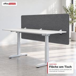 Akustik-Tischtrennwand | Silent Desk | Schreibtisch-Trennwand mit Polyesterbezug & Tischklemmen | 160 × 60 cm | 3 Farben