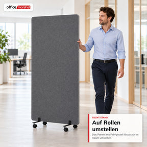 Akustik-Stellwand auf Rollen | Silent Stand | Mobiler Raumteiler aus Polyester mit Sichtschutz | 3 Größen