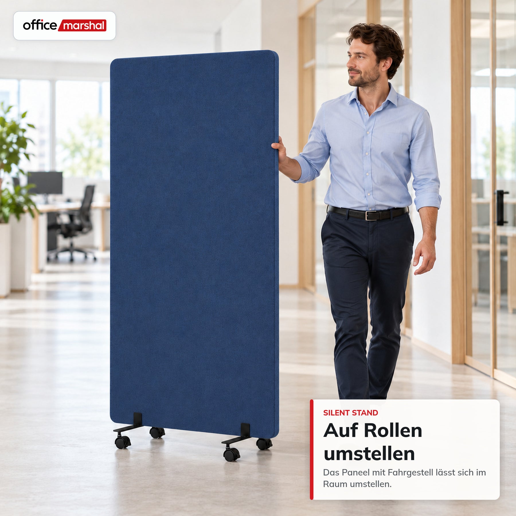 Akustik-Stellwand auf Rollen | Silent Stand | Mobiler Raumteiler aus Polyester mit Sichtschutz | 3 Größen