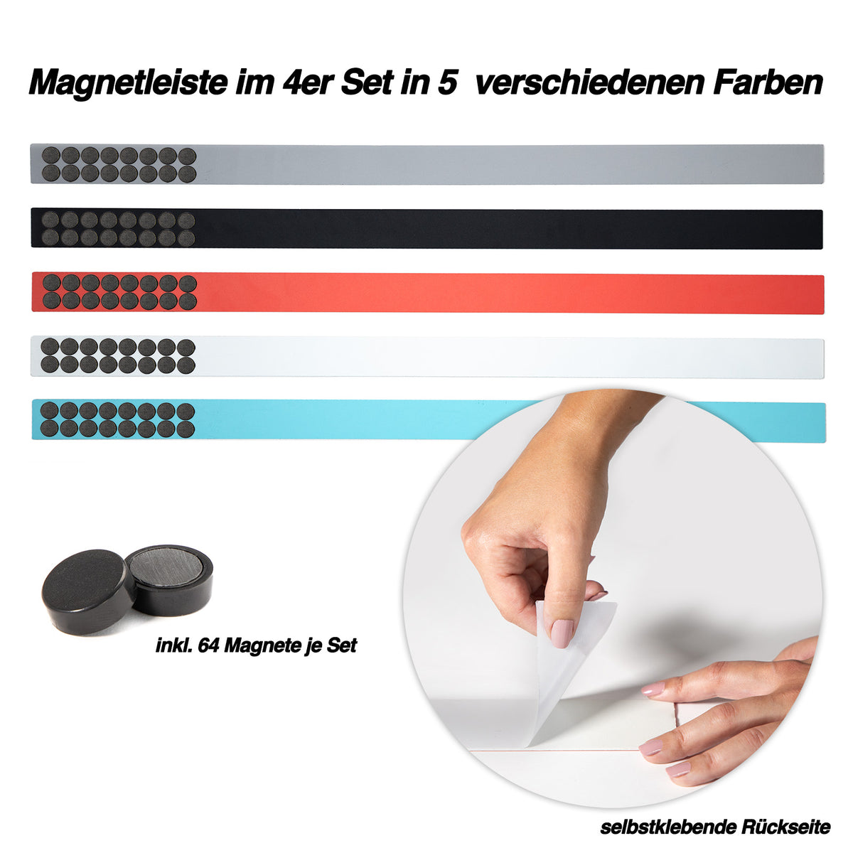 4er-Set Magnetleisten | 2 Längen | 5 Farben